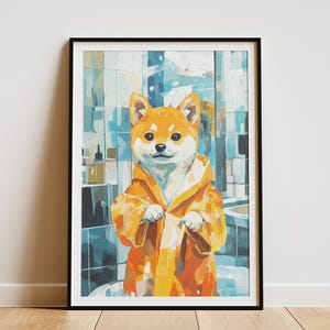 Cute Shiba Inu Puppy Dog Art Print Bathroom Decor Pet Portrait Animal Wall Art Dog Lover Gift Shiba Inu Poster Nursery Art Puppy Art