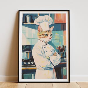Cat Chef Art Print Funny Kitchen Poster Whimsical Cat Wall Art Animal Chef Print Cat Lover Gift Quirky Kitchen Decor Cat Portrait Print