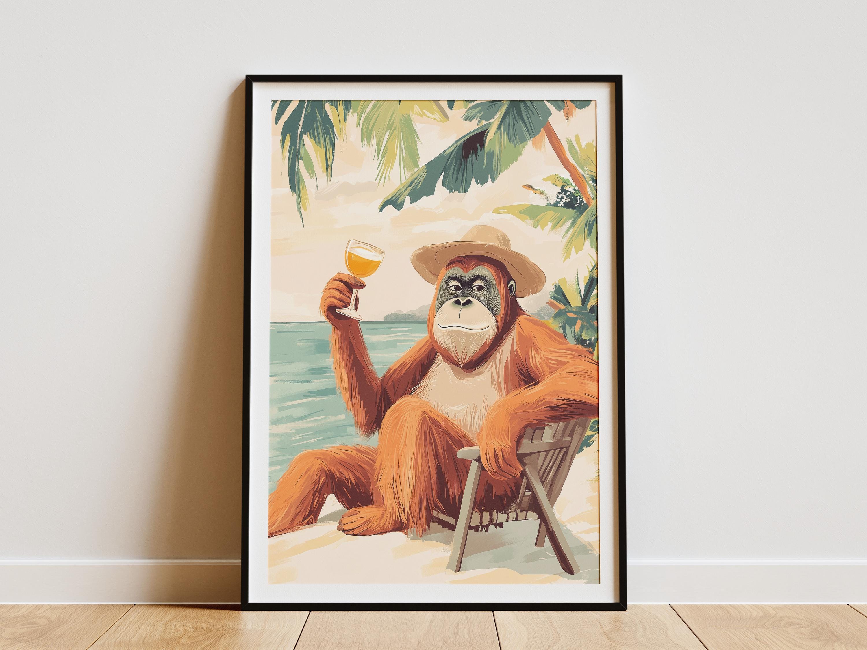 Orangutan Beach Poster Tropical Animal Print Summer Vacation Art