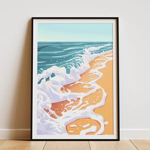 Póster de olas de playa, impresión de espuma oceánica, arte de pared costero, decoración de verano, impresión abstracta minimalista moderna del mar, arte de playa de olas blancas, vibraciones de verano