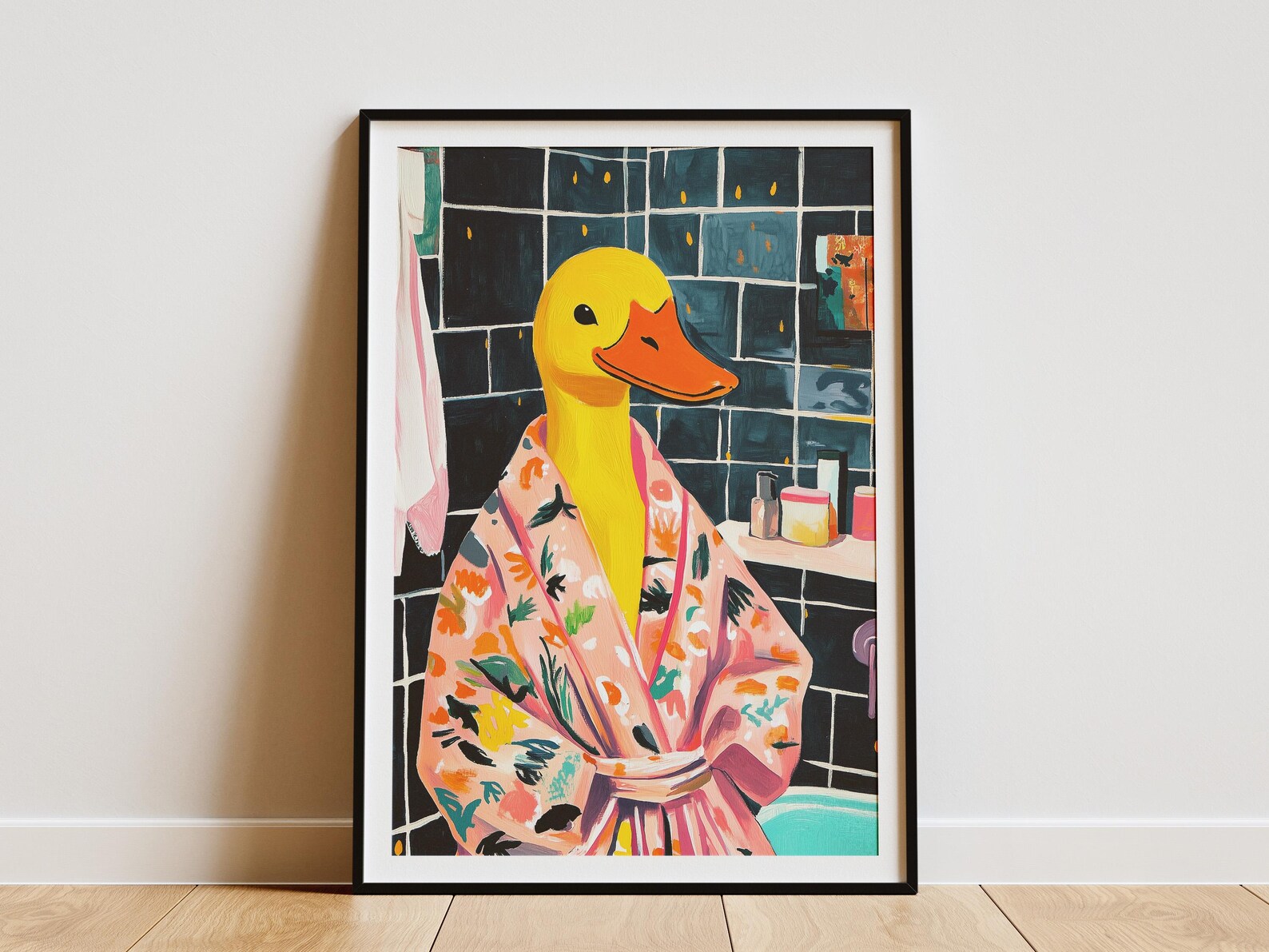 Duck in a Bathrobe Bathroom Painting Poster Print Modern Funny Animal ...