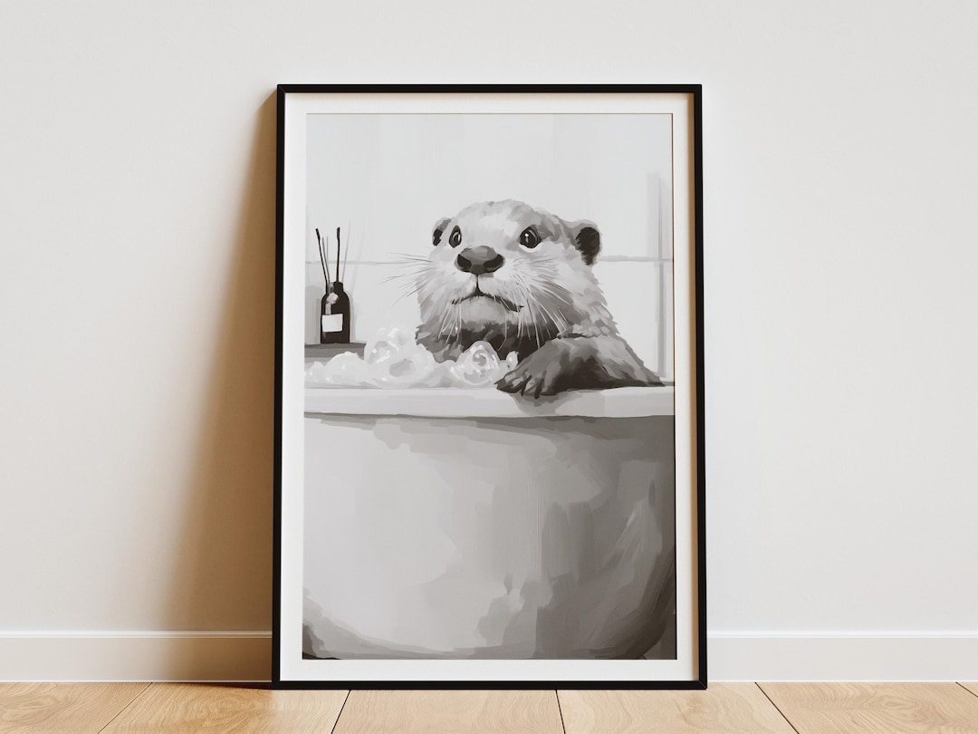 Otter in Bathtub Poster Bathroom Wall Art Funny Animal Print Minimalist ...