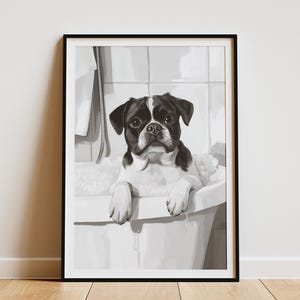 Mops Hund Art Print Minimalistisches Badewannen-Poster Schaumbad Wandkunst Niedliche Tier Illustration Haustier Liebhaber Geschenk Badezimmer Deko Hundeliebhaber Mops Poster