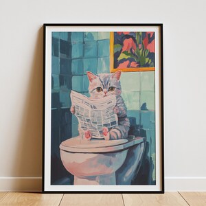 Exotische korthaar kitten poster grappige kat Art Print badkamer muur decor huisdier minnaar cadeau Kitty krant lezen op toilet Dierenliefhebber