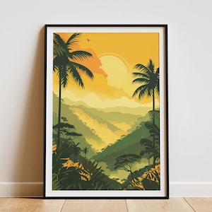 Tropischer Regenwald Poster Moderne Kunst Druck Grün Dschungel Wand Dekor Palmen Kunstwerk Landschaft Minimalist Natur Art