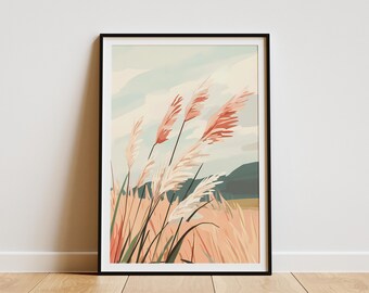 Autumn Grass Meadow Poster Fall Landscape Print Beige Grass Botanical Wall Art Modern Home Decor Minimalist Print Abstract Nature Cream