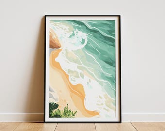 Beach Wave Poster Abstrakt Ocean Wand Kunst Druck Minimalist Küsten Dekor Sommer Vibes Seafoam Grün Sandy Beach Kunstdruck Wohnkultur