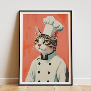 Cat Chef Art Print Domestic Shorthair Poster Kitchen Decor Funny Cat Portrait Animal Art Print Whimsical Art Cat Lover Gift Chef Cat Print