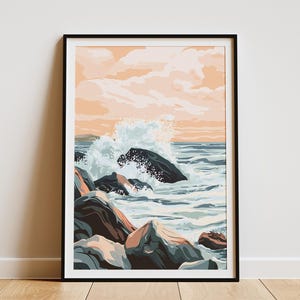 Impresión artística de olas del océano, decoración de pared costera, decoración de casa de playa, impresión moderna del océano, pintura abstracta de olas, impresión del mar, arte costero, póster del océano, ola
