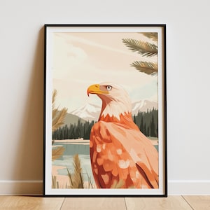 Weißkopfseeadler Poster Küstenwald Kunstdruck Wildlife Art Home Dekor Natur Illustration Wandkunst Geschenk für Ihn Geschenk für Sie Home Decor