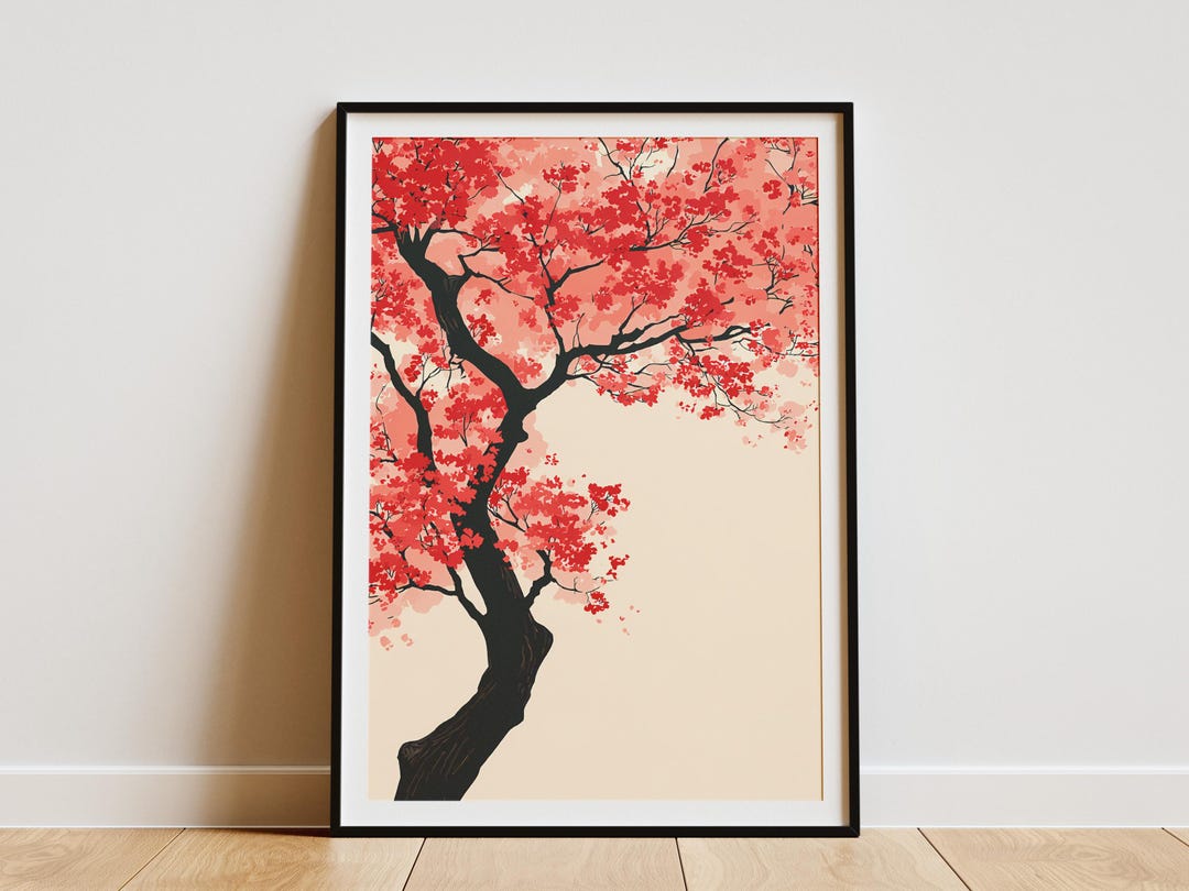Japanese Cherry Blossom Tree Art Print Traditional Ukiyoe Style Wall ...
