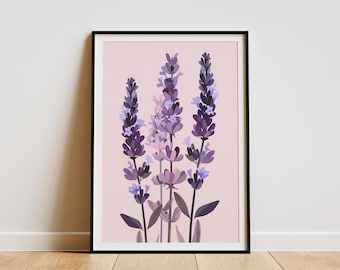 Minimalist Lavender Flower Poster Purple Botanical Art Print for Home Decor