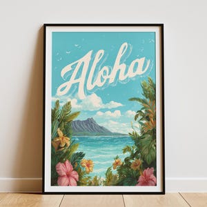Aloha Hawaii Poster Vintage Travel Print Hawaiian Wall Art Tropical Island Decor Nature Art Print Vacation Home Decor Gift Idea
