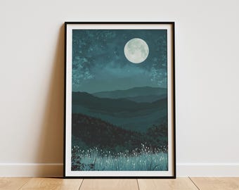 Shenandoah National Park Virginia Maanverlichte Scène Art Print Landschap Poster Minimalistische Home Decor Reizen Souvenir Nachtelijke Hemel Print Wall Art