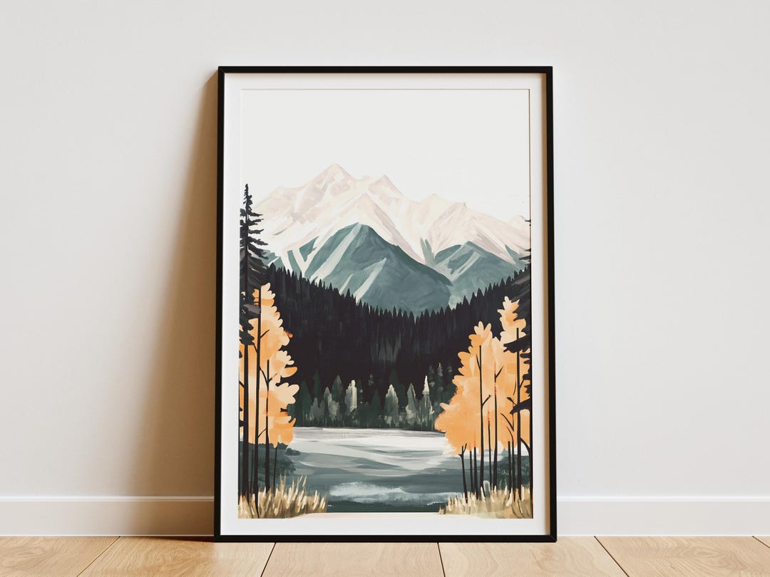 Mountain Lake Poster Abstract Landscape Print Modern Mountain Art Foggy ...