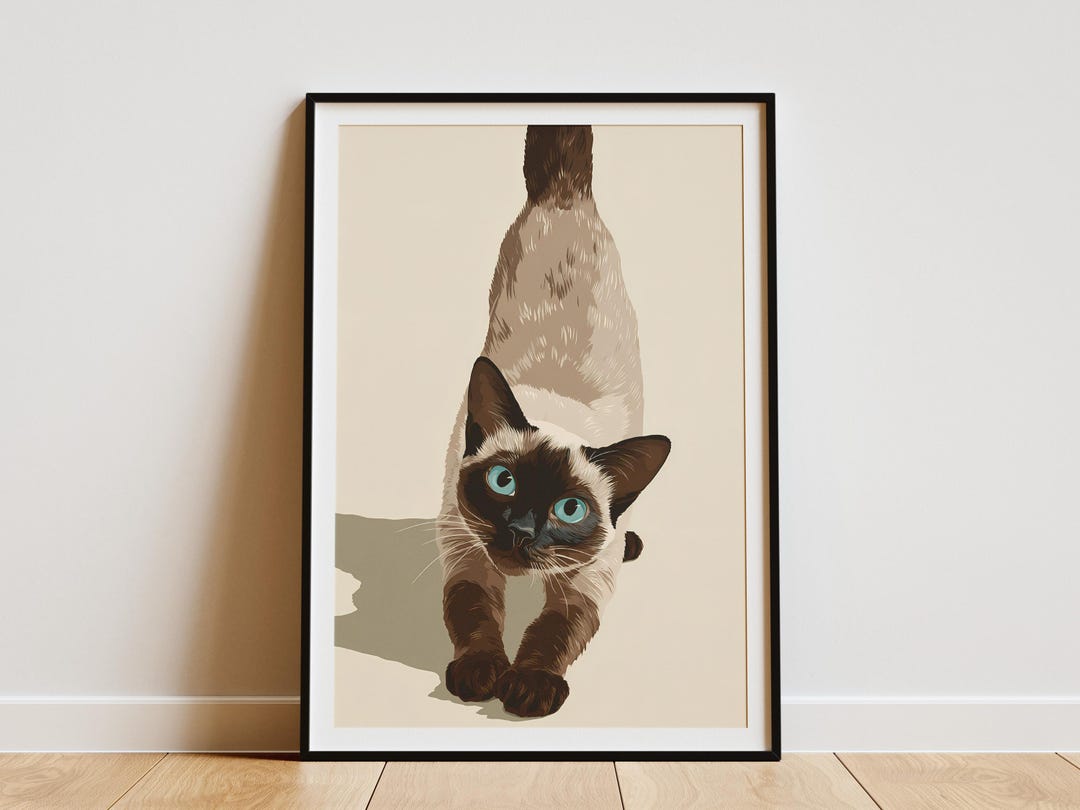 Tonkinese Cat Art Print Stretching Feline Wall Decor Modern Minimalist ...
