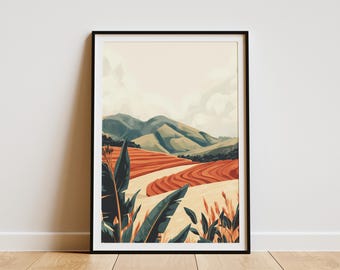 Terraced Fields Landscape Poster Modern Farm Print Abstract Landscape Wall Art Minimalist Nature Decor Farmhouse Decor Rural Scenery