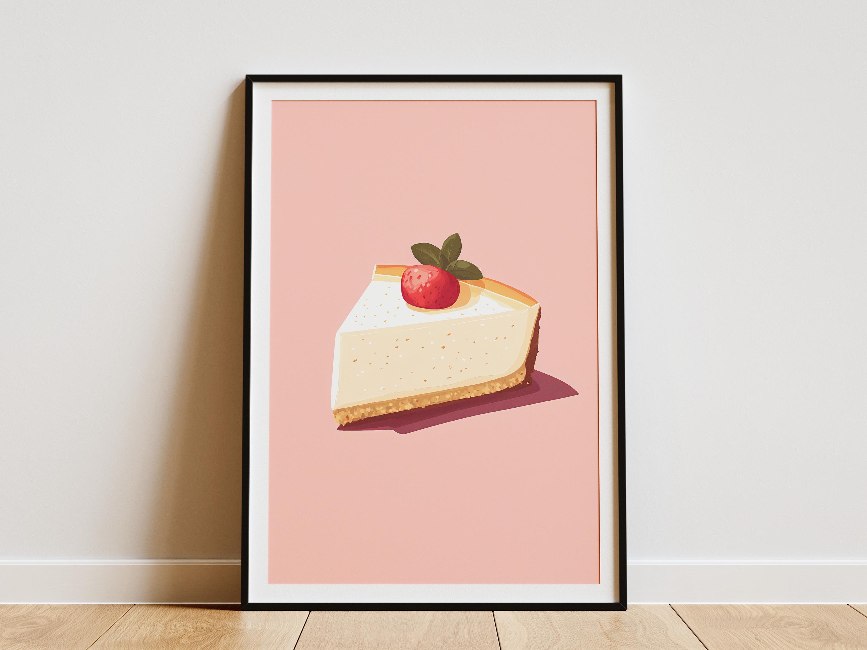 Cheesecake Poster Minimalist Food Illustration Print Kitchen Wall Art Strawberry Dessert Bakery Cafe Decor print Art