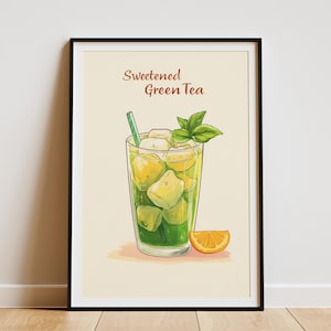 Versüßter Eistee Grüner Tee Trinken Poster Wohnung Illustration Grüner Tee Trinken Kunstdruck Sommer Getränk Getränke Cafe Menü Wand Dekor Küche Dekor