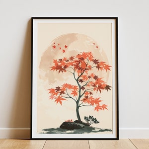 Fächerahorn Baum Poster Minimalistischer Kunstdruck Herbst Blatt Wand dekor Roter Baum Kunst Natur Poster Botanischer Druck