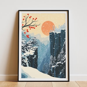 Zhangjiajie National Forest Park China Weihnachten Verschneite Berglandschaft Winter Wald Bäume Poster Druck Kunst