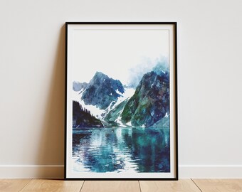 Kenai Fjords National Park Alaska Travel Poster Vintage Style Art Print Mountain Lake Wall Art Alaska Landscape Illustration Home Decor