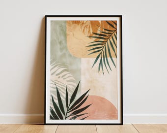 Abstract Palm Leaf Print Boho Minimalist Art Tropical Wall Decor Mid Century Modern Art print Poster