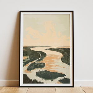Louisiana Fluss Landschaft Poster Druck Vintage Reiseplakat Mid-Century Modern Nature Art