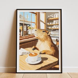 Capibara Cafe Art Print gezellige coffeeshop poster Matisse geïnspireerde muur kunst dierenliefhebber cadeau grillige Home decor capibara illustratie