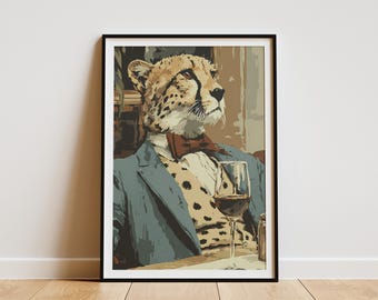 Dapper Cheetah in Suit Wildlife Print Formal Animal Wall Art Gentleman Decor Sophisticated Safari Home Decor
