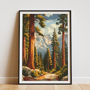 Sequoia National Park Poster Vintage Travel Poster Abstract MidCentury Modern Forest Nature Art Tree Poster Print Sequoia National Park Art