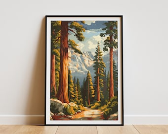 Sequoia National Park Poster Vintage Travel Poster Abstract MidCentury Modern Forest Nature Art Tree Poster Print Sequoia National Park Art