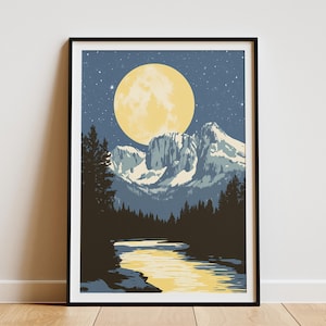 Yellowstone National Park Poster Wyoming Montana Idaho Moon Print Landscape Wall Art Home Decor Travel Souvenir Gift Idea Paper