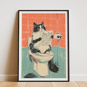 Ragdoll kat op toilet krant lezen badkamer Art Print grappige kattenliefhebber cadeau grillige Home Decor nieuwigheid toilet poster