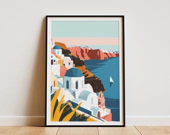 Santorini Greece Illustration Poster Minimalist Travel Print Greek Island Art Wall Decor Home Decor