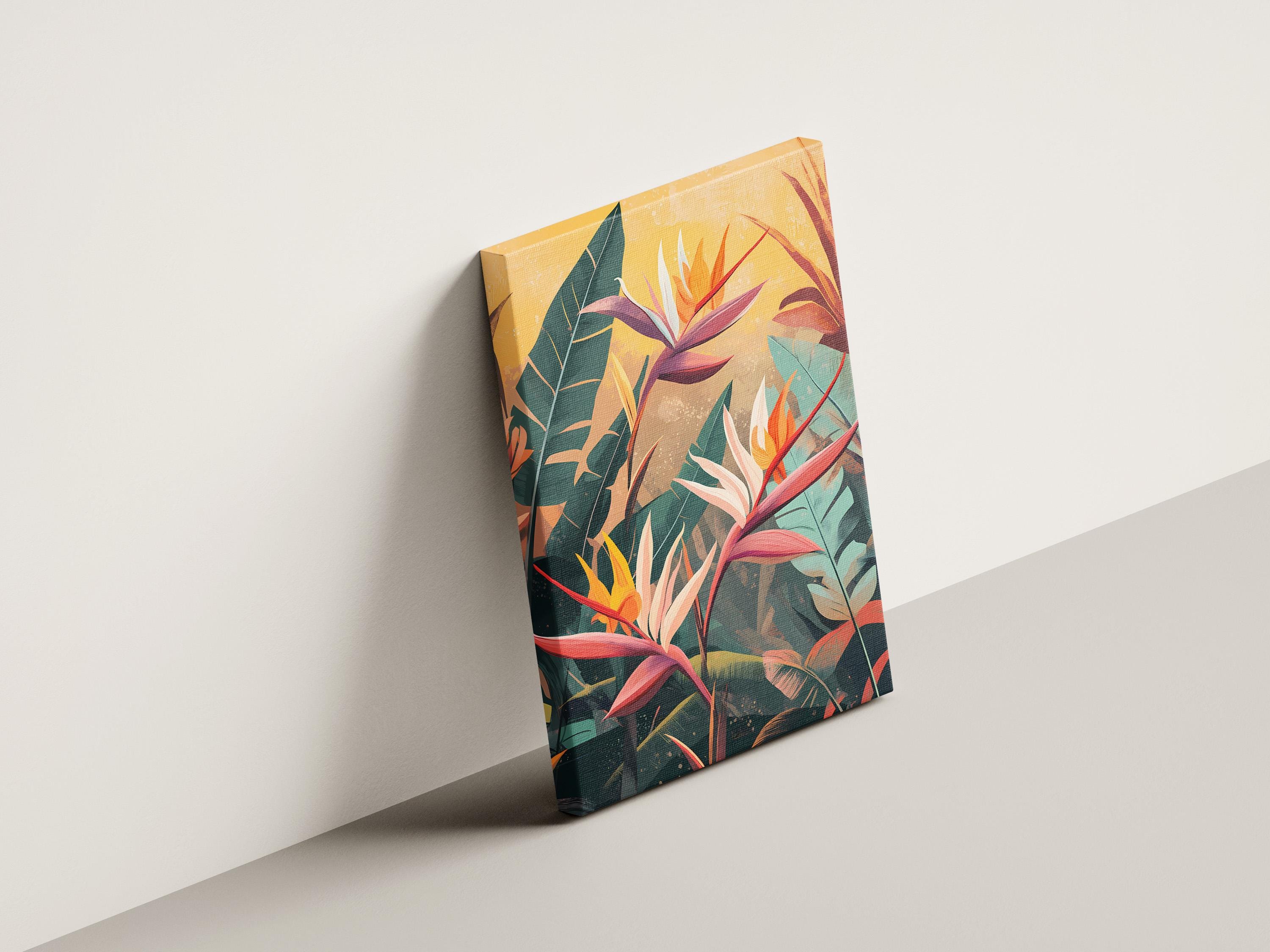 Bird of Paradise Flower Print Tropical Botanical Wall Art Orange