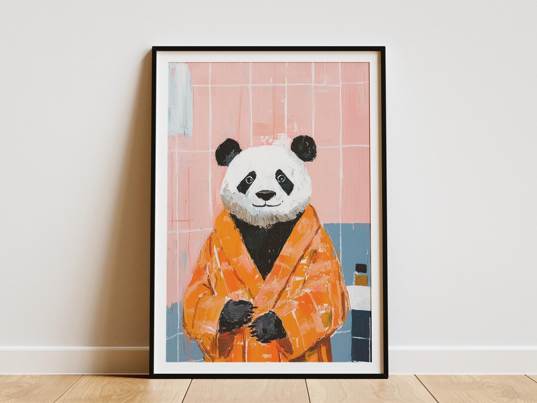 Panda in Bathrobe Painting Bathroom Poster Cute Animal Art Print Modern ...