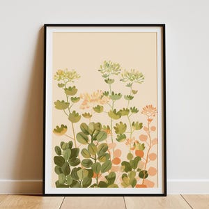 Minimalist Botanical Print Modern Art Illustration Plant Wall Decor Green Pink Home Decor Abstract Art Print