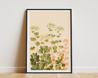 Minimalist Botanical Print Modern Art Illustration Plant Wall Decor Green Pink Home Decor Abstract Art Print