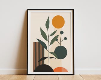 Minimalist Plant Poster Abstract Art Print Boho Wall Art Mid Century Modern Home Decor