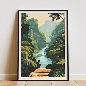 Semuc Champey Guatemala Poster Travel Print Jungle River Landscape Waterfall Illustration Natural Pool Central America Art Vacation Home