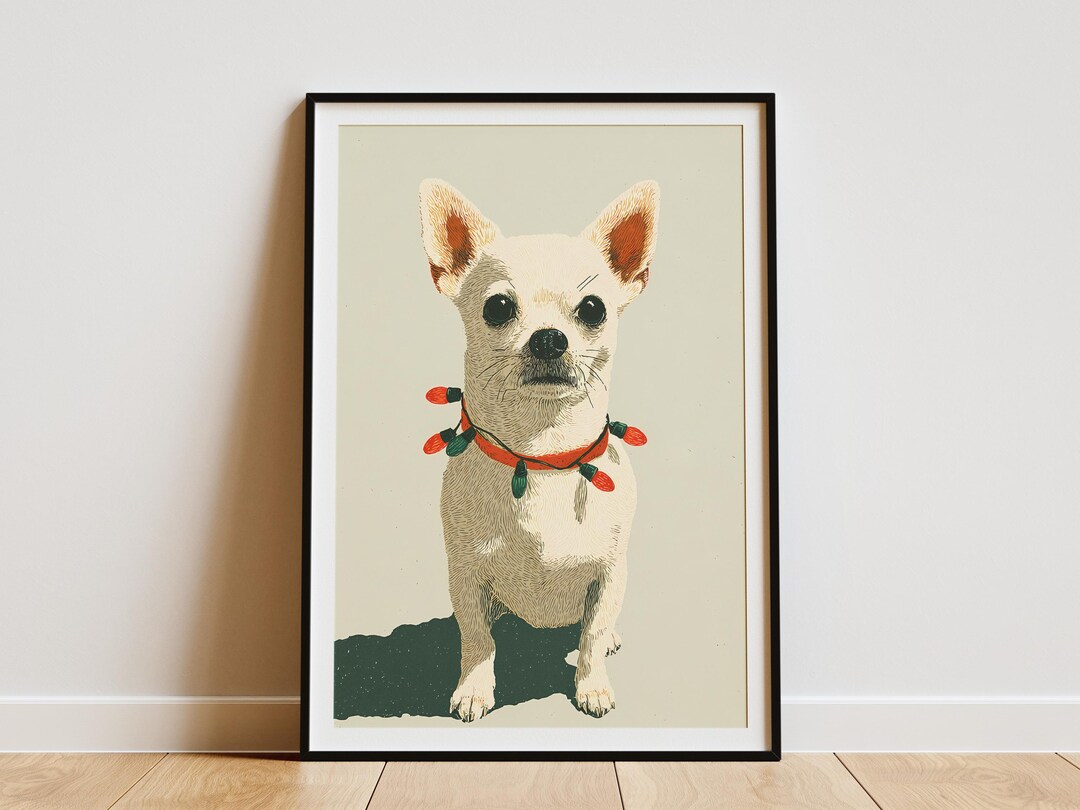 Chihuahua Dog Christmas Lights Illustration Art Print Festive Winter chihuahua-dog-christmas-lights-illustration-art-print-festive-winter