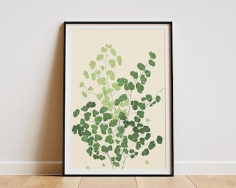 Maidenhair Fern Illustration Print Botanical Wall Art Minimalist Green Plant Art Home Decor