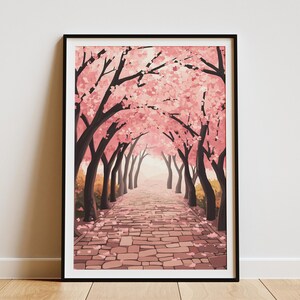 Pink Cherry Blossoms Tree Arch Pathway Japanese Spring Blossom Art Print Romantic Flower Path Nature Walk Pink Floral Decor Cottagecore