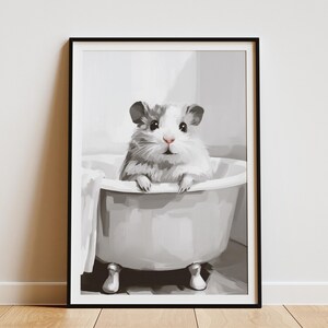 Hamster in der Badewanne Poster Schaumbad Print Minimalistische Tier Kunst Süßer Nagetier Wand Dekor Badezimmer Kunstdruck Lustiger Hamster Geschenk Haustier Kunst