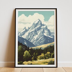 Grand Teton National Park Poster Wyoming Landschaftsdruck Moderne Bergkunst Reiseplakat Natur Illustration Wohnkultur Wandkunst Geschenk für