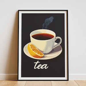 Tea Poster Lemon Tea Print Hot Tea Illustration Cup of Tea Art Flatlay Tea Poster Minimalist Tea Print Modern Tea Poster Kitchen Decor Boho