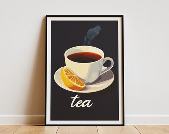 Tea Poster Lemon Tea Print Hot Tea Illustration Cup of Tea Art Flatlay Tea Poster Minimalist Tea Print Modern Tea Poster Kitchen Decor Boho