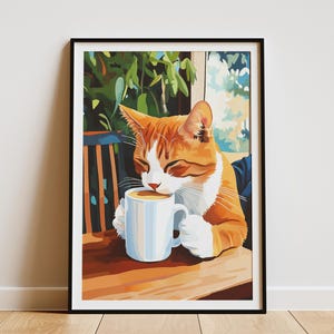 Singapura Cat Cafe poster koffieliefhebber Art Print gezellige Cafe Wall Art drankje Singapura Cat Art schattige kat poster unieke kattenliefhebber cadeau