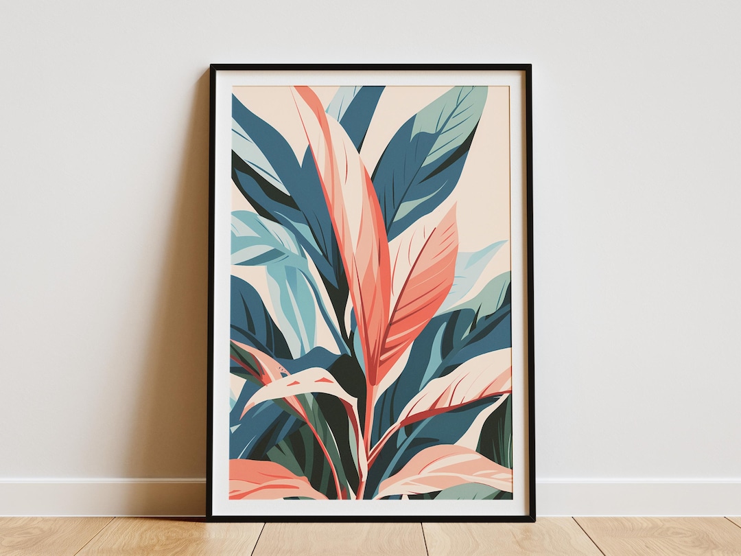 Tropical Leaf Art Print Minimalist Boho Wall Decor Abstract Green Plant ...